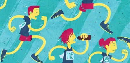 Cartoon illustration of marathon runners