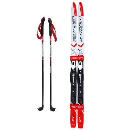 A product picture of the Peltonen Delta Jr Step Classic Skis with Pre-Mounted NNN Bindings