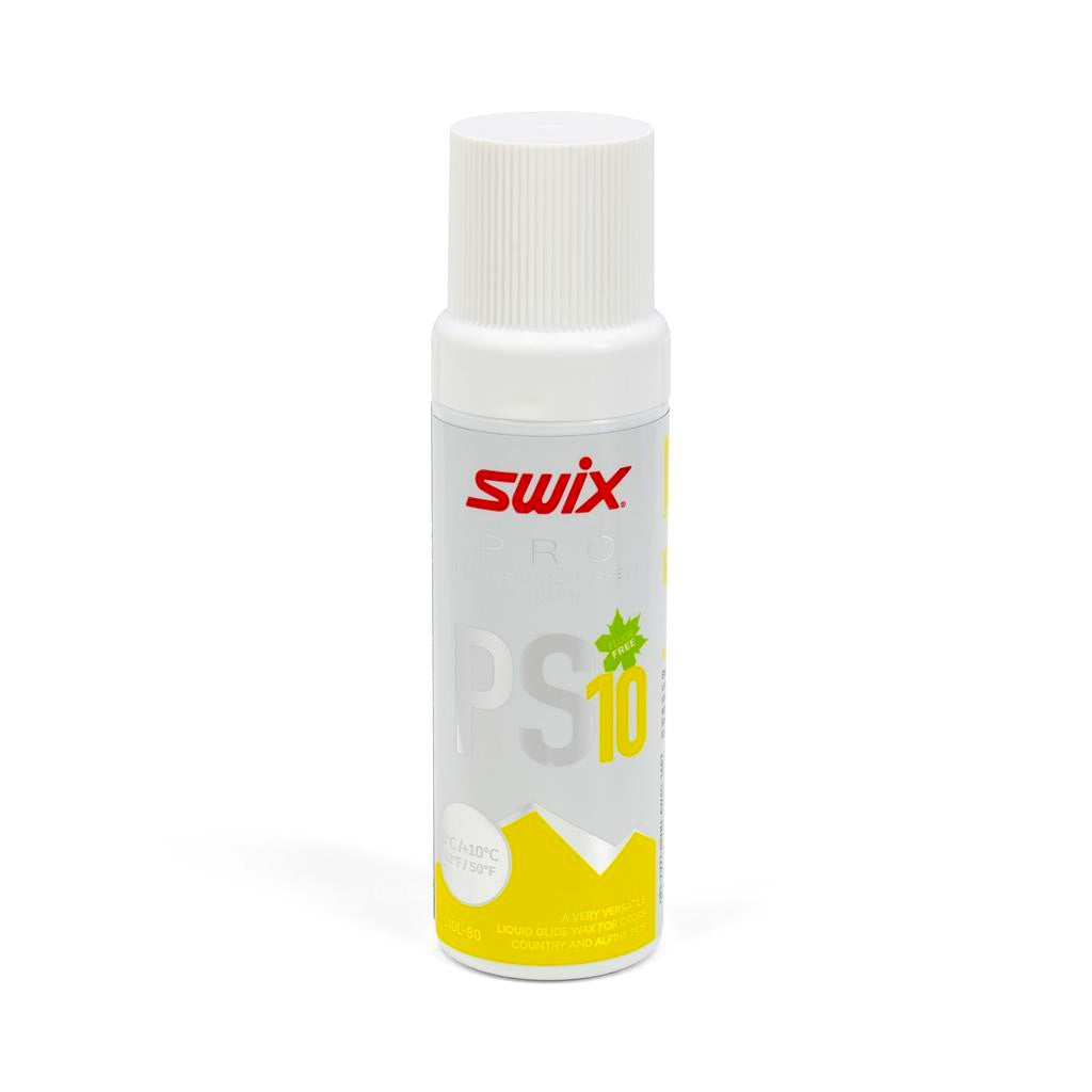 A product picture of the Swix PS10 Yellow Liquid Glide Wax