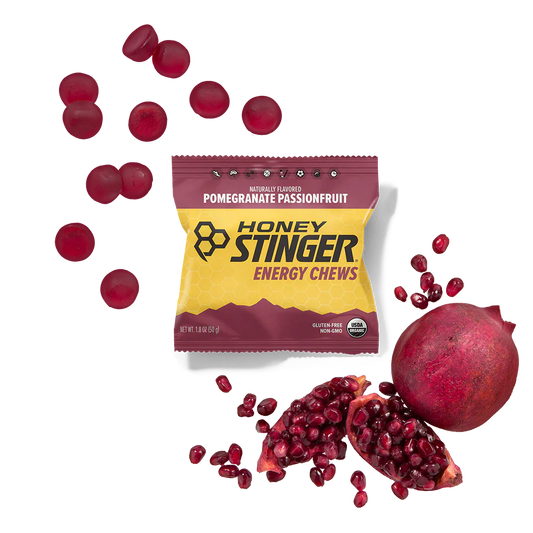 A product picture of the Honey Stinger Pomegranate Chews