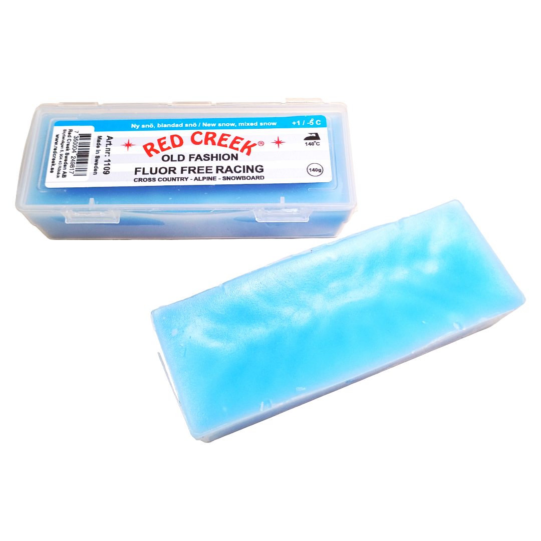 A product picture of the Red Creek Fluor-Free Blue 'Old Fashion' New Snow Melt Glide Wax (1C/-5C) | 140g