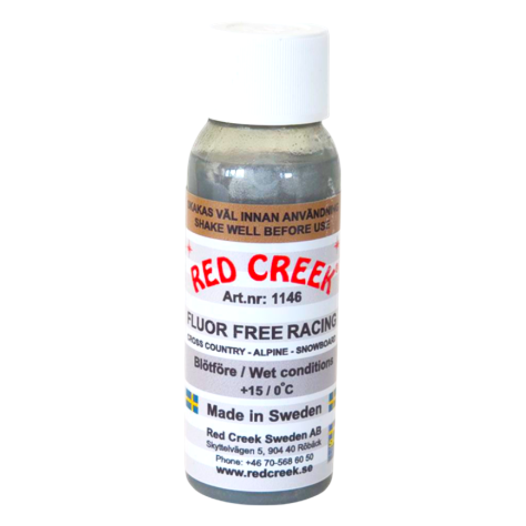 A product picture of the Red Creek Fluoro-Free Racing Silver Wet and Dry Snow Liquid Glide Wax