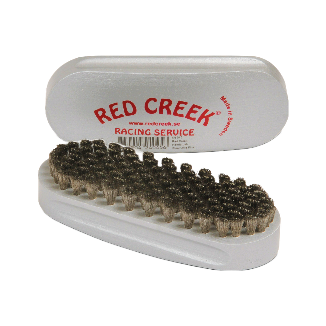 A product picture of the Red Creek Ultrafine Curled Steel Racing Silver Hand Brush