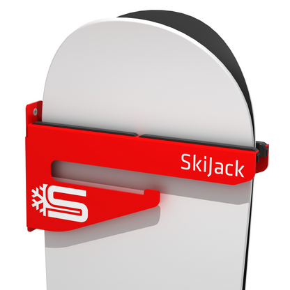 A product picture of the Skijack Wall-Mounted Ski and Snowboard Storage Hanger