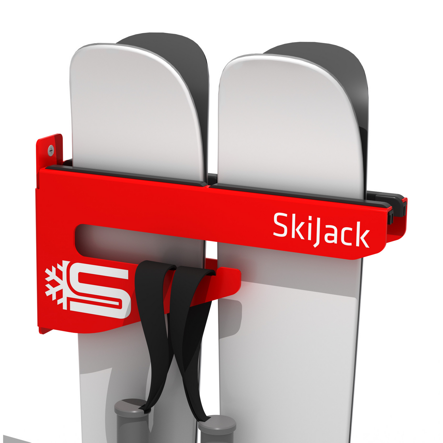 A product picture of the Skijack Wall-Mounted Ski and Snowboard Storage Hanger