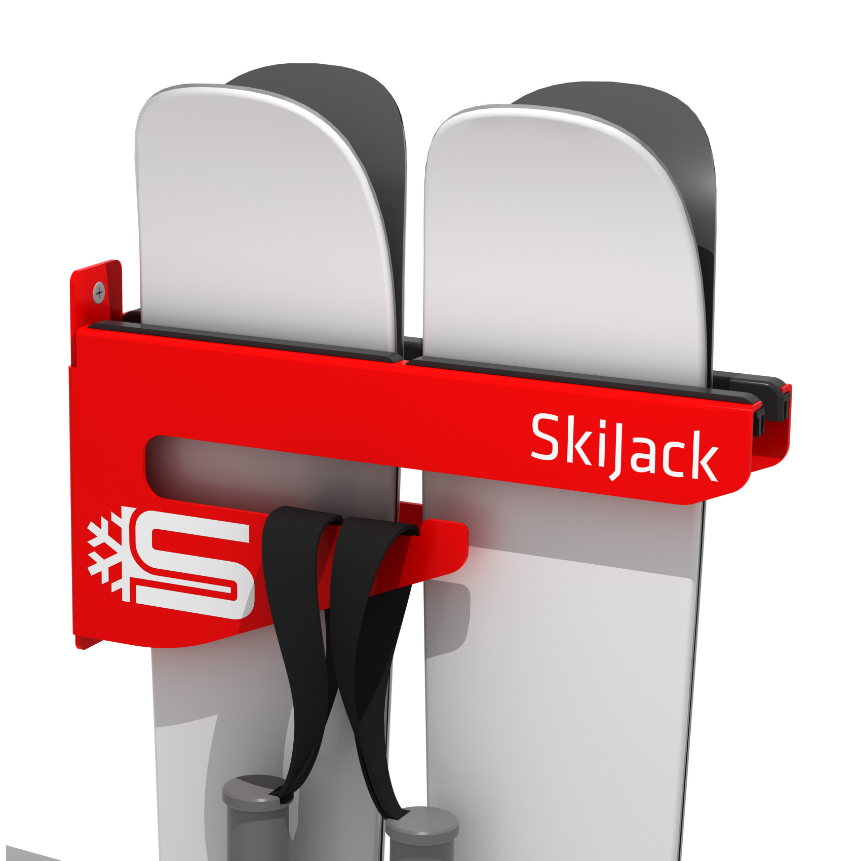 A product picture of the Skijack Wall-Mounted Ski and Snowboard Storage Hanger