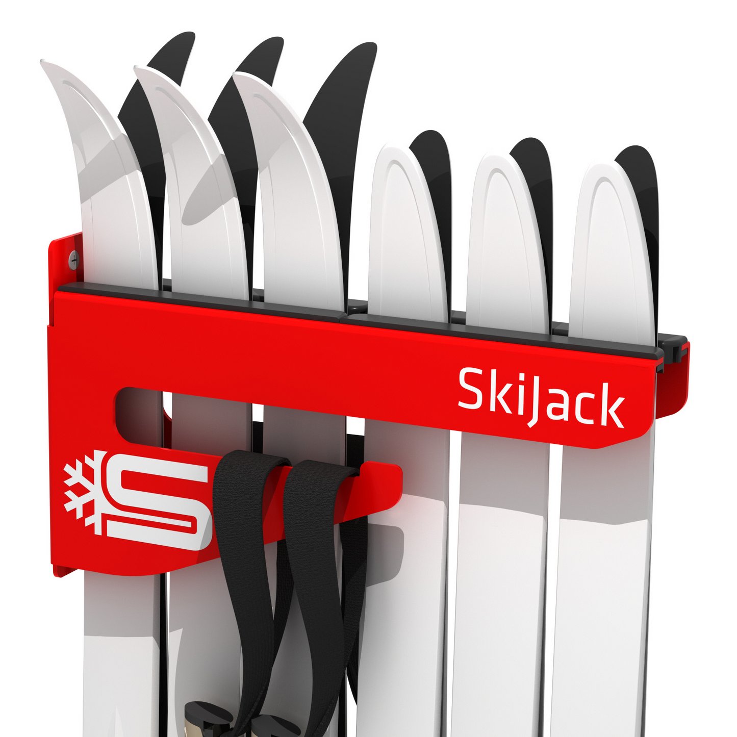 A product picture of the Skijack Wall-Mounted Ski and Snowboard Storage Hanger