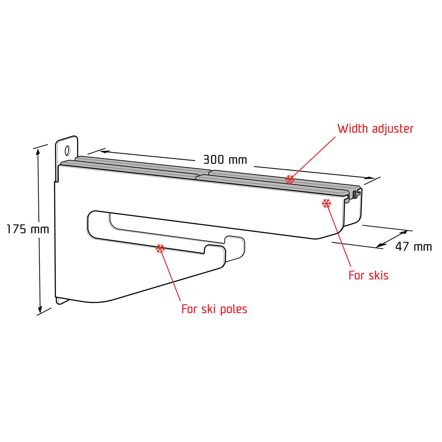 A product picture of the Skijack Wall-Mounted Ski and Snowboard Storage Hanger