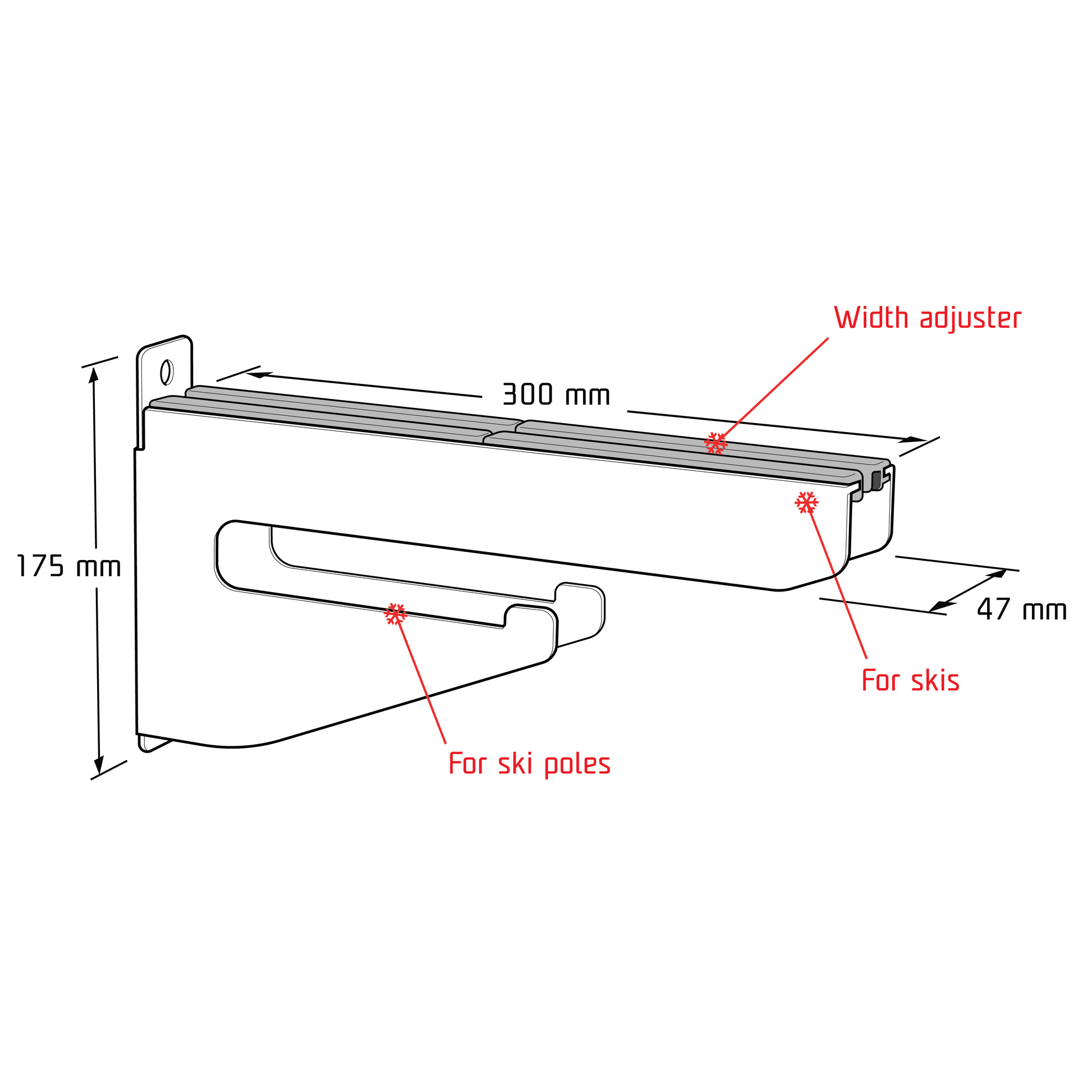 A product picture of the Skijack Wall-Mounted Ski and Snowboard Storage Hanger