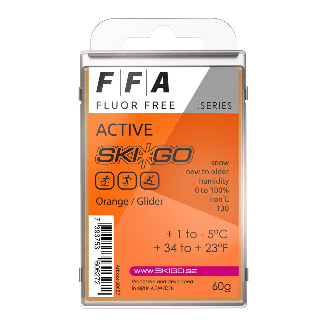 A product picture of the Ski*Go FFA Orange Melt Wax