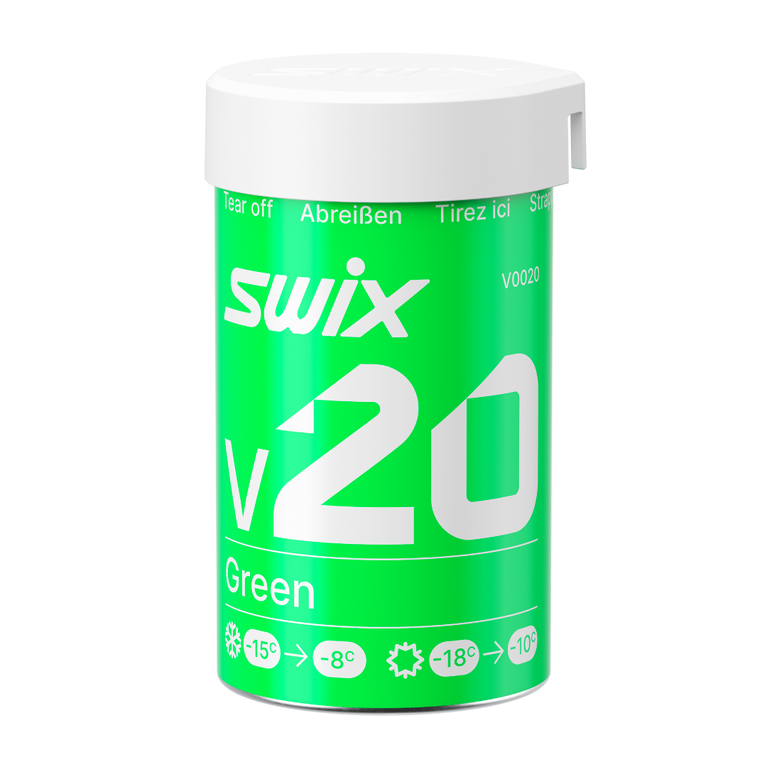 A product picture of the Swix V20 Green Kick Wax (-10C/-18C) | 45g