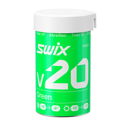 A product picture of the Swix V20 Green Kick Wax (-10C/-18C) | 45g