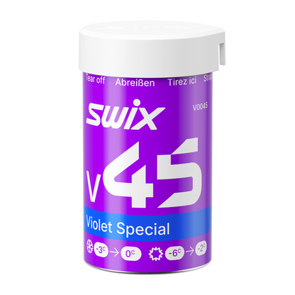 A product picture of the Swix V45 Violet Special Kick Wax (-2C/-6C) | 45g