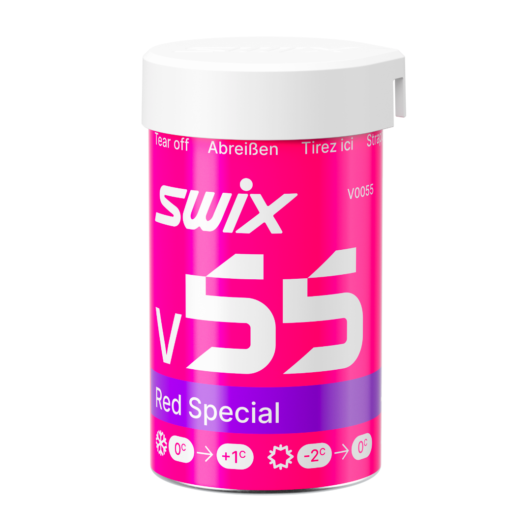 A product picture of the Swix V55 Red Special Kick Wax (0C/-2C) | 45g