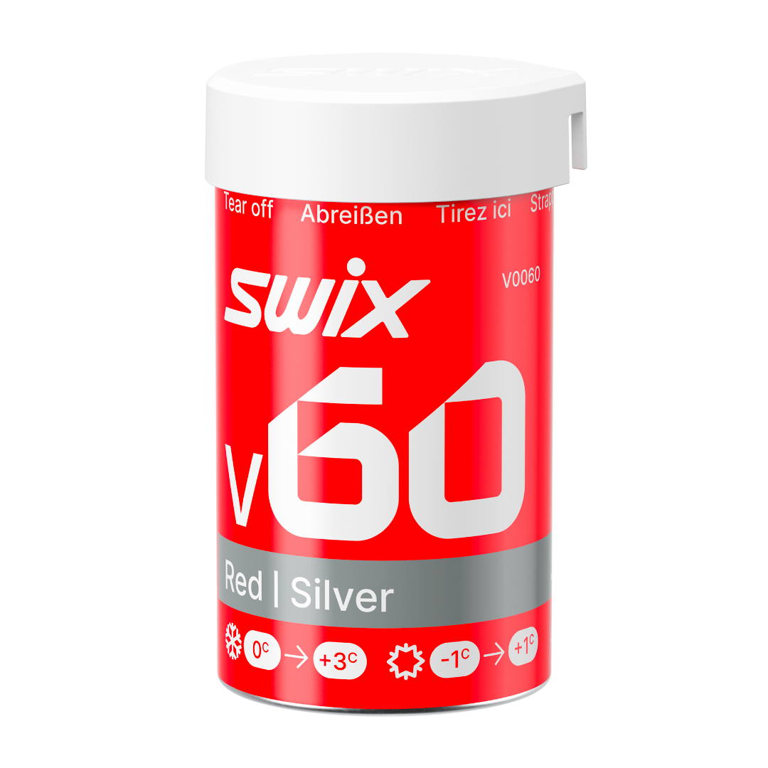 A product picture of the Swix V60 Red-Silver Kick Wax (1C/-1C) | 45g
