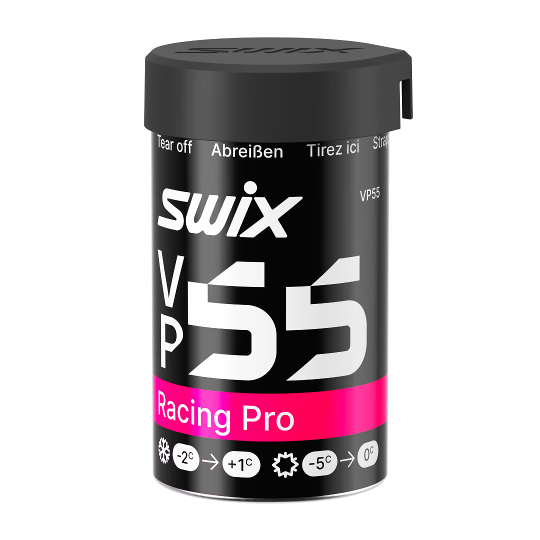 A product picture of the Swix VP55 Dark Purple Kick Wax (0C/-5C) | 45g