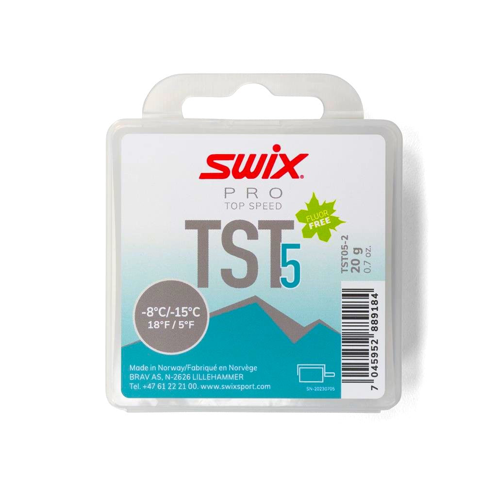 A product picture of the Swix TS5 Turquoise Turbo Glide Wax