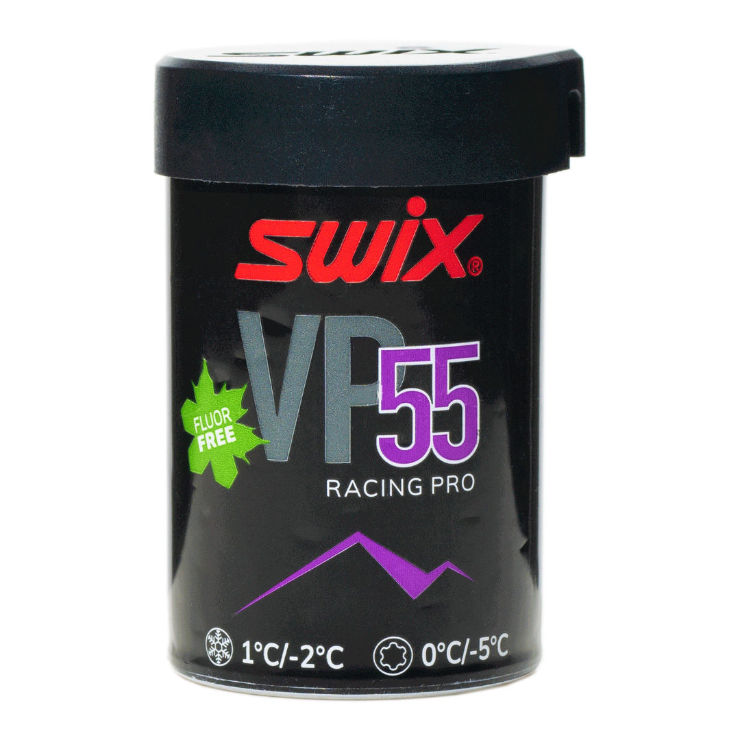 A product picture of the Swix VP55 Dark Purple Kick Wax 0°C/-5°C