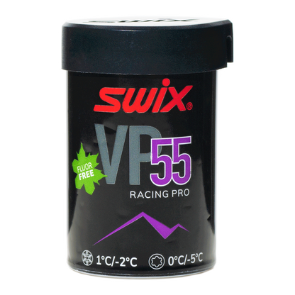 A product picture of the Swix VP55 Dark Purple Kick Wax (0C/-5C) | 45g