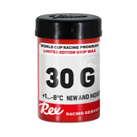 A product picture of the Rex Wax 30G Fluoro-Free 'Very New Snow' Grip Wax (1C/-8C) | 45g