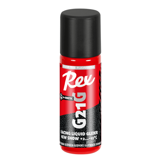 A product picture of the Rex Wax G21G Graphite `New Snow` N-Kinetic Non-Fluor Liquid Glider (Sponge Applicator)