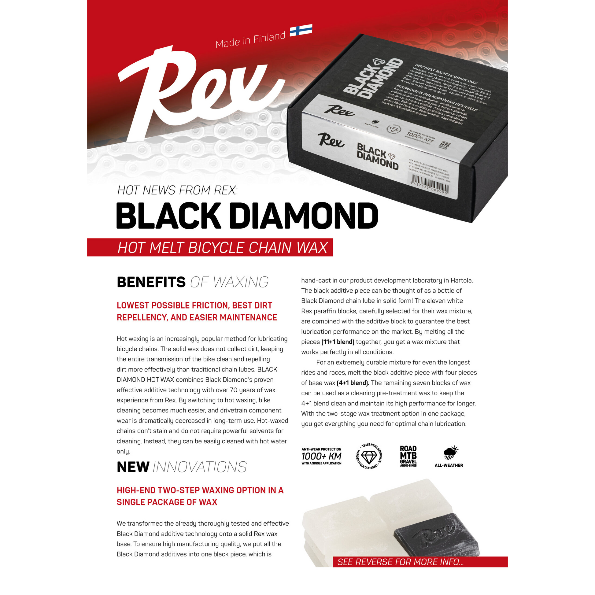 A product picture of the Rex Wax Black Diamond Bike Chain Hot Wax Black Friction Modifier