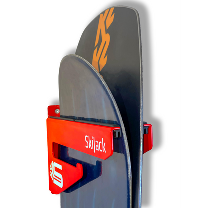 A product picture of the Skijack Wall-Mounted Ski and Snowboard Storage Hanger