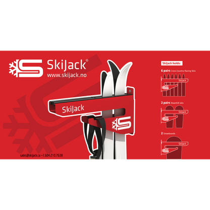 A product picture of the Skijack Wall-Mounted Ski and Snowboard Storage Hanger