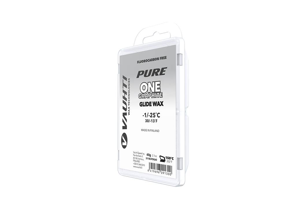 From the Vauhti Fluoro-free PURE line. PURE-LINE ONE GRAPHITE PARAFFIN An entry-level fluoro-free paraffin for dirty snow. 