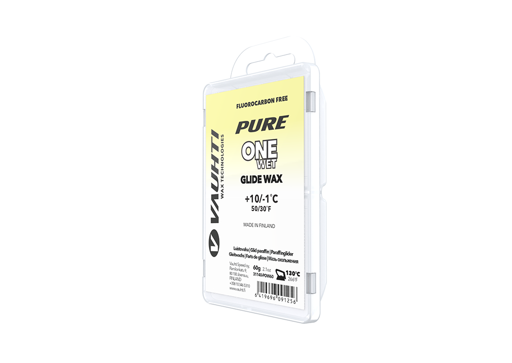 From the Vauhti Fluoro-free PURE line. PURE-LINE ONE WET PARAFFIN An entry-level fluoro-free paraffin for warm conditions. 