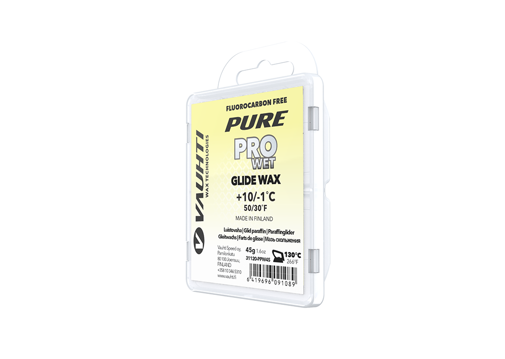 From the Vauhti Fluoro-free PURE line. PURE-LINE PRO WET PARAFFIN A high-performance fluoro-free racing paraffin for warm conditions. 