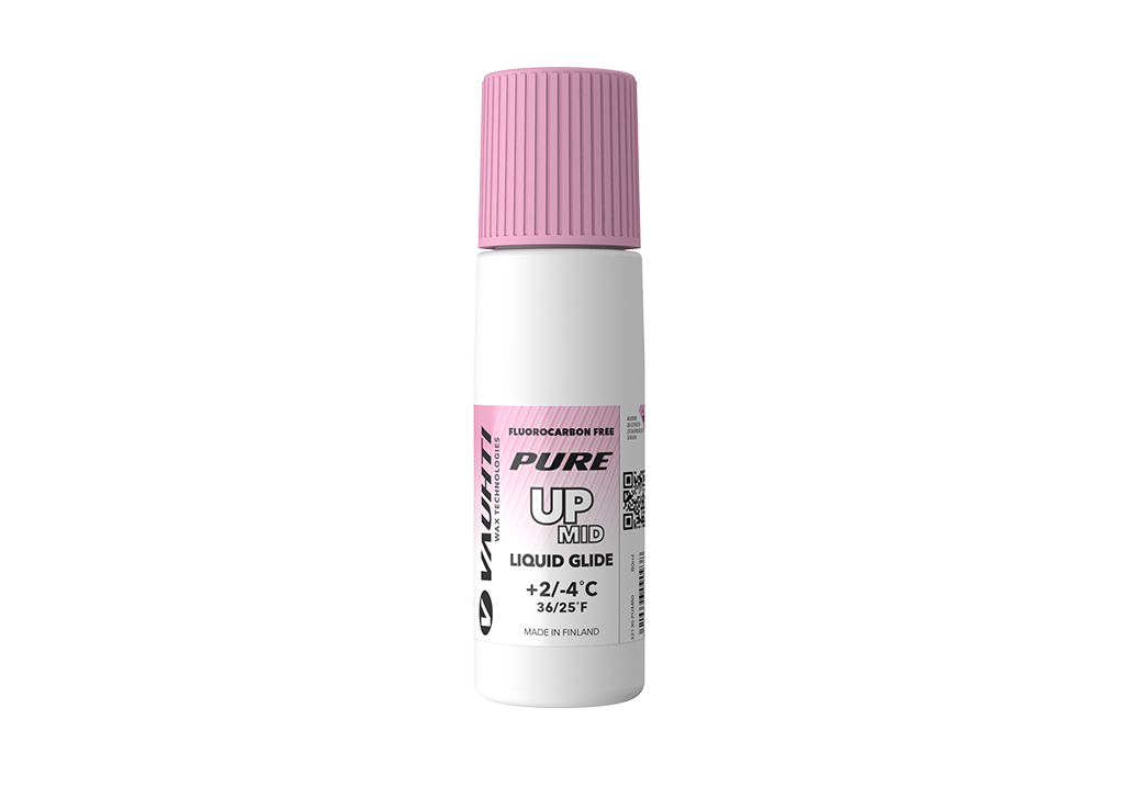 From the Vauhti Fluoro-free PURE line. PURE-LINE UP MID LIQUID GLIDE A performance fluoro-free paraffin for med conditions. 